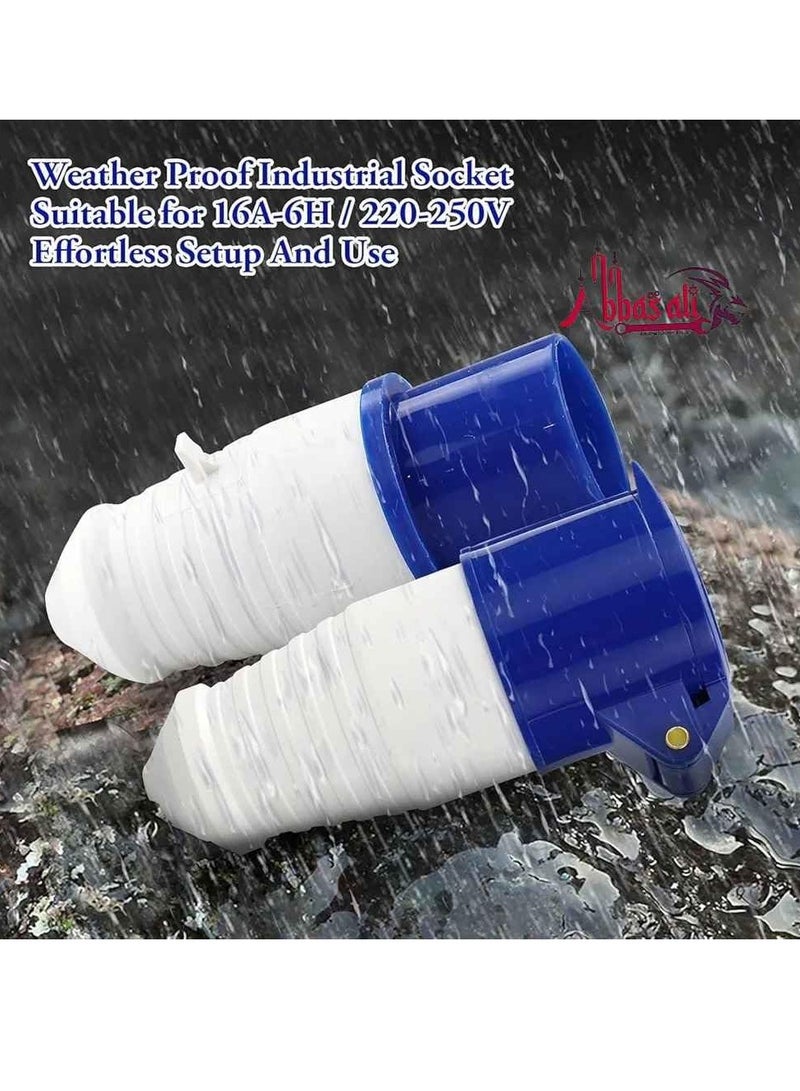 ABBASALI 16A 240V Site Trailing Plug & Socket 230V 16A 3 Pin PCE 240 Volt Blue Hook Up, Weather Proof Industrial Socket, IP44 Industrial 16A Plug & Sockets Blue With 1Pc Tester & 1Pair Gloves (6 Set)  - Image 5