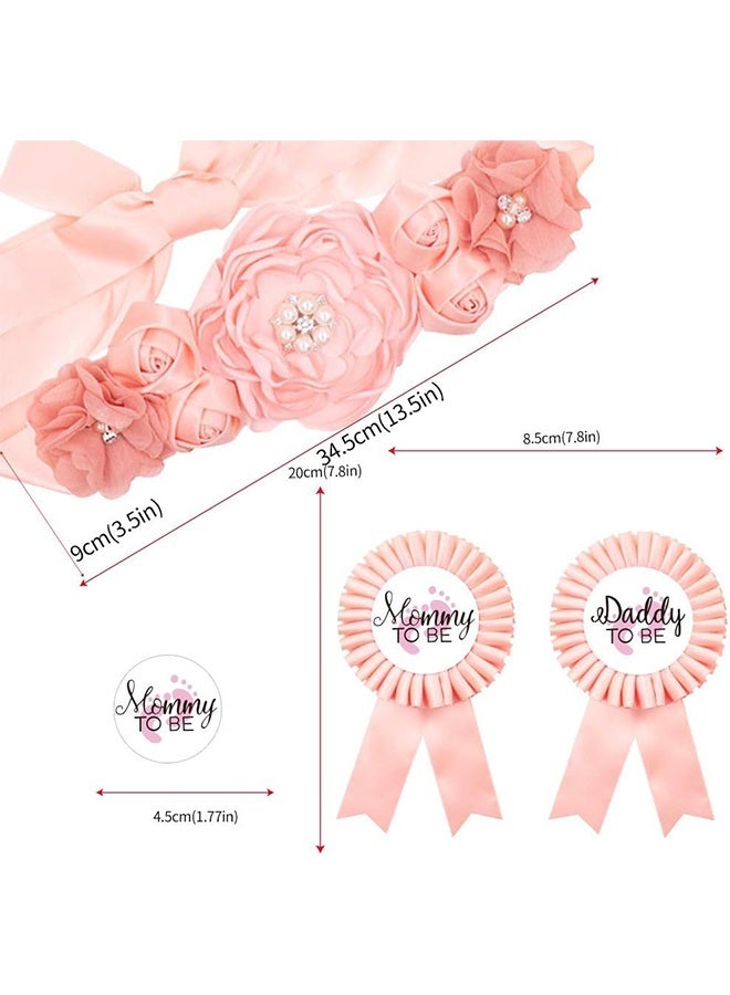 Mommy to Be u0026 Daddy to Be Ribbons Flower Belly Belt Set - Ideal for Baby Shower Celebrations - Image 2
