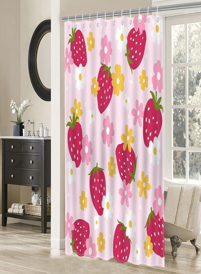 Mocsicka Cute Strawberry Shower Curtain Pink Strawberry Floral Bathroom Shower Curtain Funky Strawberry Waterproof Fabric Shower Curtain Bathtub Decor with 12 Hooks 72 X 72 Inch - Image 3