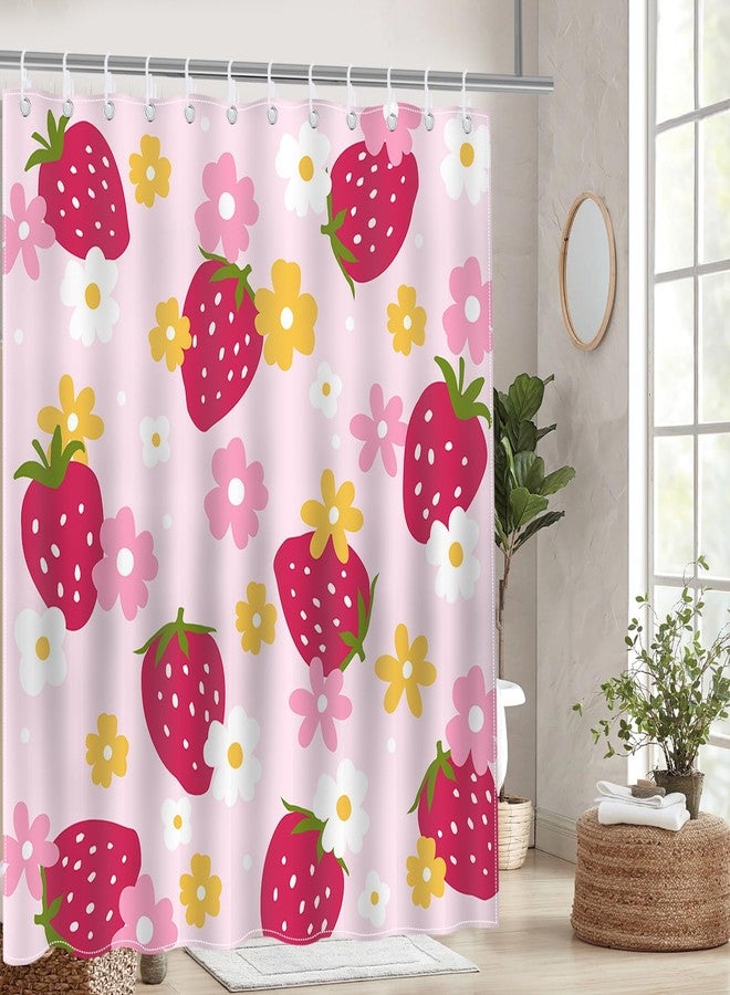 Mocsicka Cute Strawberry Shower Curtain Pink Strawberry Floral Bathroom Shower Curtain Funky Strawberry Waterproof Fabric Shower Curtain Bathtub Decor with 12 Hooks 72 X 72 Inch - Image 4