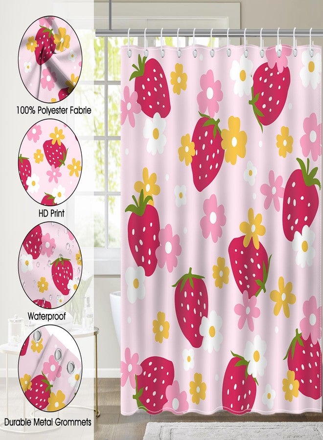 Mocsicka Cute Strawberry Shower Curtain Pink Strawberry Floral Bathroom Shower Curtain Funky Strawberry Waterproof Fabric Shower Curtain Bathtub Decor with 12 Hooks 72 X 72 Inch - Image 5