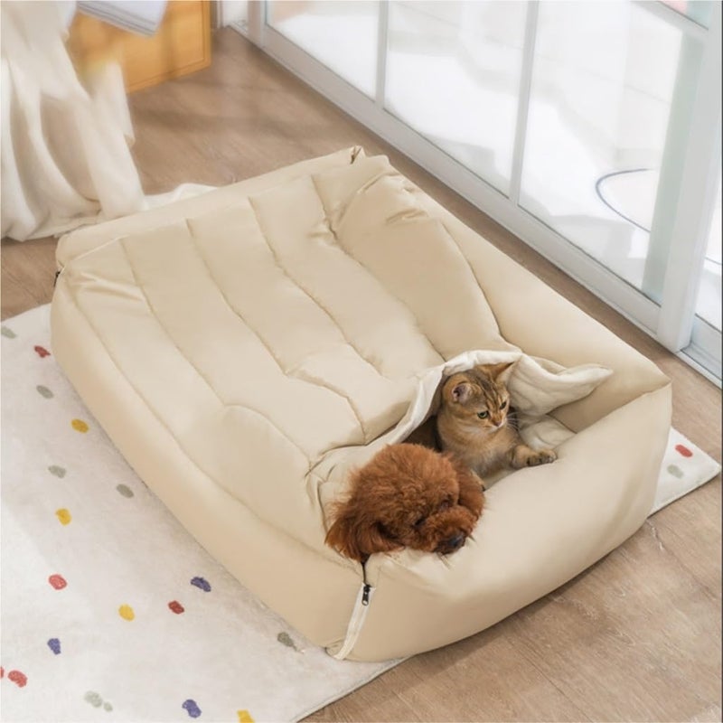Dog Bed Dog Kennel Autumn and Winter Warm Detachable Pet Kennel Creative Thickened Large Dog Bed with Roof Dog Kennel Pet Bed (Color : Beige, Size : Medium) (Beige Large) - Image 3