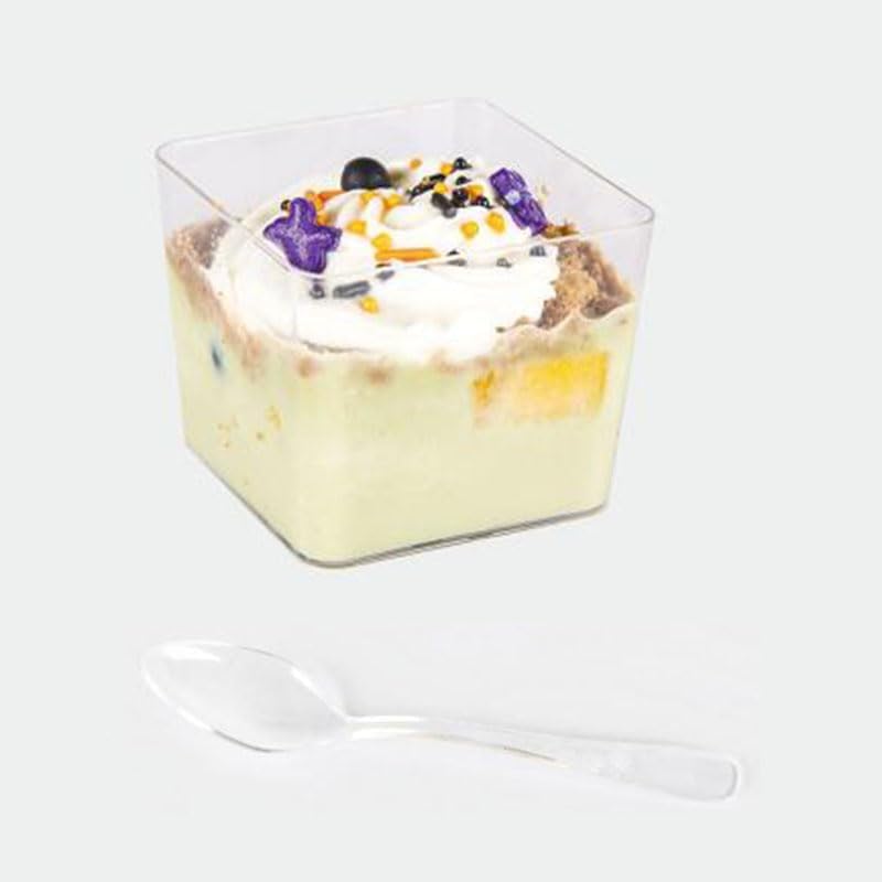 zappy 100 Pk 5 oz Plastic Dessert Cups Mini Dessert Cups with Spoons Appetizer CupsYogurt Parfait Glasses for Party Ice Cream Cups Trifle Bowl Clear Plastic Cups - Image 3