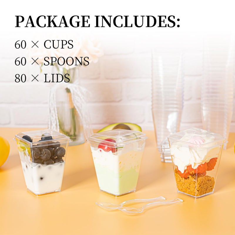 HOMIP 60Pack 5oz Plastic Dessert Cups with Lids & Spoons â€“ Ideal for Yogurt Parfaits, Pudding, Fruit, Ice Cream & Party Desserts â€“ Perfect for Events & Gatherings - Image 3