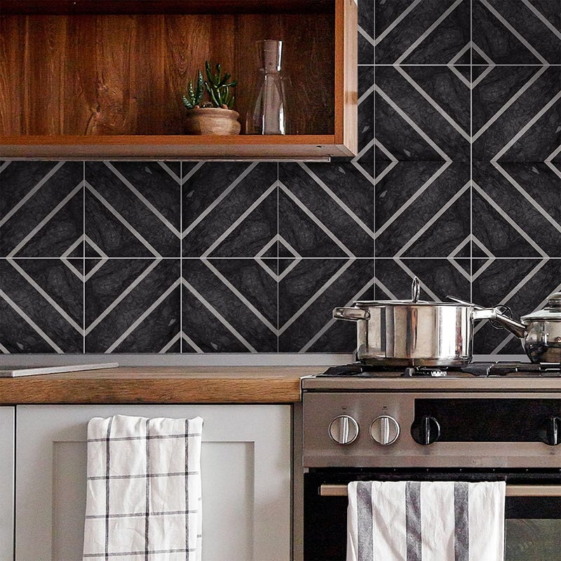 Alwayspon Peel & Stick Floor Tiles, Vinyl Sticky Back Sticker, Non-Slip Self-Adhesive Decals, Black & Grey, 15cmX15cmX12Pcs - Image 4