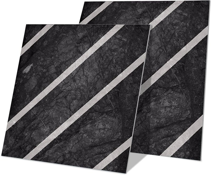 Alwayspon Peel & Stick Floor Tiles, Vinyl Sticky Back Sticker, Non-Slip Self-Adhesive Decals, Black & Grey, 15cmX15cmX12Pcs - Image 3