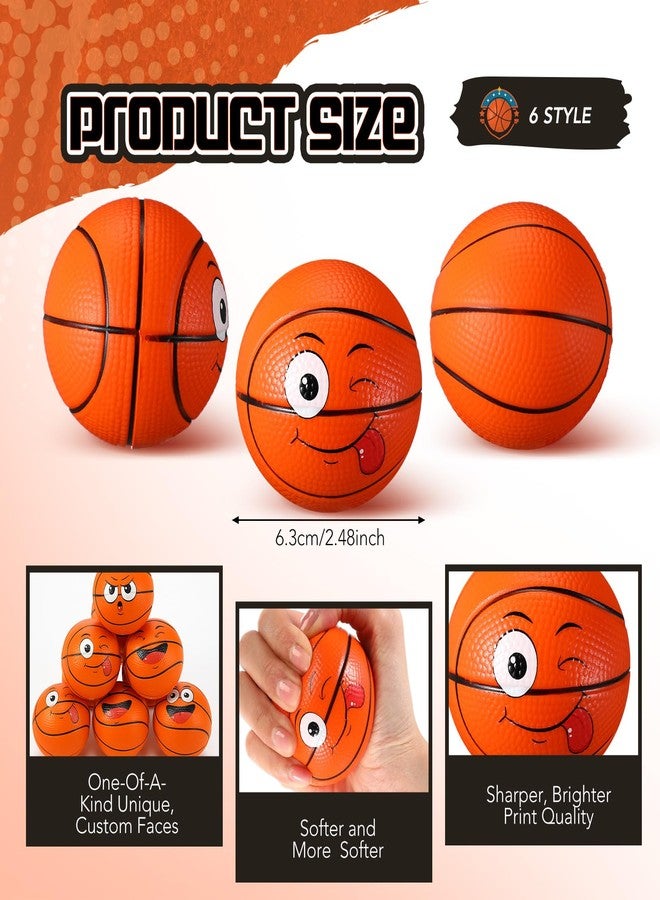 Arrowbash 24 Pcs 2.5'' Face Basketball Stress Balls Bulk Small Funny Face Basketball Squeeze Foam Ball Mini Stress and Anxiety Relief Toy for Sport Party Favors Valentine Birthday Gift Decoration - Image 2