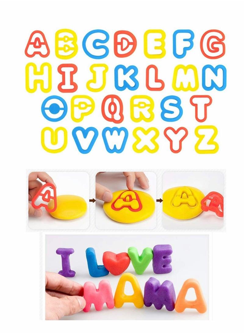 SYOSI - Multi-Color Clay Dough Tools, Play Dough Tools Set for Kids Letter Molds, Numeral Molds Various Plastic Animal Molds for Creative Dough Cutting (Letters Numbers and Basic Shapes 63 Pieces) - Image 1