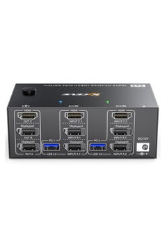 KASTWAVE مفتاح KVM مزود بثلاث شاشات و2 كمبيوتر بدقة 8K@60Hz و4K@144Hz ومنفذ HDMI+2 Displayport ومفتاح KVM مزود بثلاث شاشات و4 منافذ USB3.0 ولوحة مفاتيح وفأرة وجهاز تحكم عن بعد سلكي و5 كابلات متضمنة  - Image 1