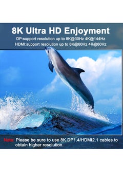 KASTWAVE مفتاح KVM مزود بثلاث شاشات و2 كمبيوتر بدقة 8K@60Hz و4K@144Hz ومنفذ HDMI+2 Displayport ومفتاح KVM مزود بثلاث شاشات و4 منافذ USB3.0 ولوحة مفاتيح وفأرة وجهاز تحكم عن بعد سلكي و5 كابلات متضمنة  - Image 5