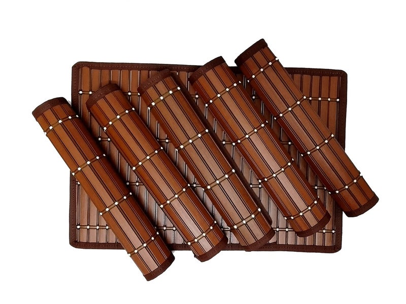 Saffron Decors Heat Resistant, Waterproof 2mm Thick PVC Placemats for Dining Table|Eco-Friendly Colorful Place Mats for Dining Table, Dining Table Mates (6Pcs, Brown)- 12X18 inch - Image 1