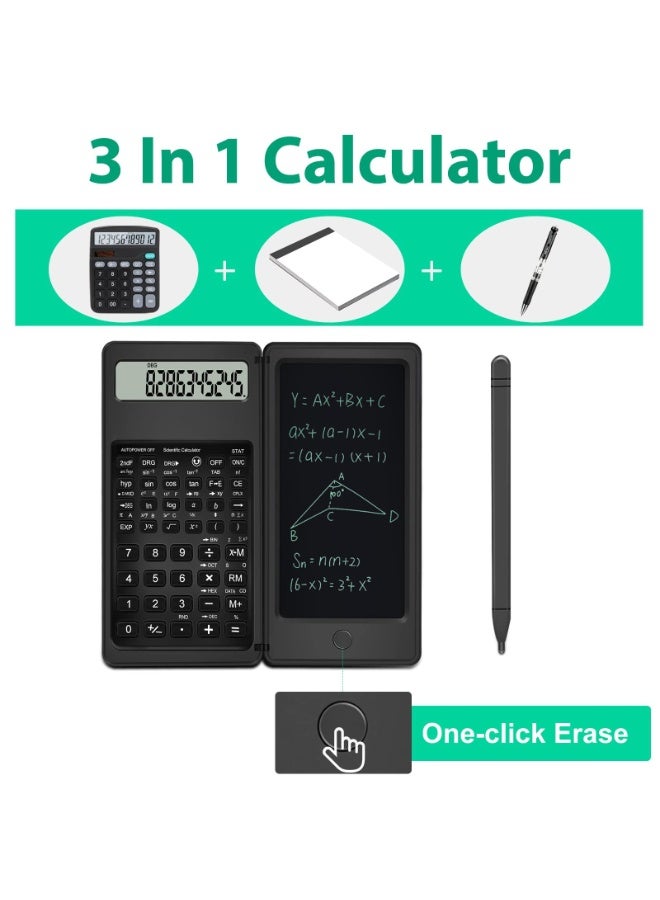 Mijioceon Scientific Calculator with Notepad, 10 Digits LCD Display Foldable Scientific Calculator, Portable Calculator with Erasable Writing Tablet for Middle School High School Students - Image 2