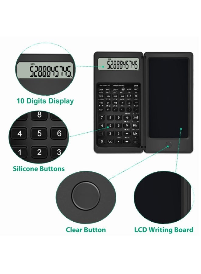 Mijioceon Scientific Calculator with Notepad, 10 Digits LCD Display Foldable Scientific Calculator, Portable Calculator with Erasable Writing Tablet for Middle School High School Students - Image 3