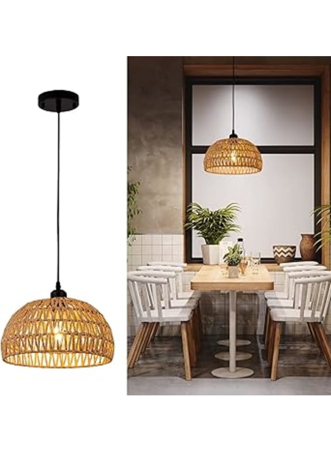 Makank Shop Pindodo Rattan Pendant Lights Woven Chandelier Basket Light Fixture Adjustable Boho Hanging Lamp For Farmhouse Kitchen Island Bedroom Living Room