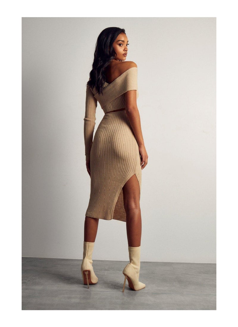 Asymmetric Knitted Midi Dress