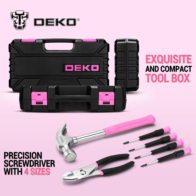 DEKO 62-Piece Pink Tool Kit for Women - Home DIY Hand Tool Set - Image 4