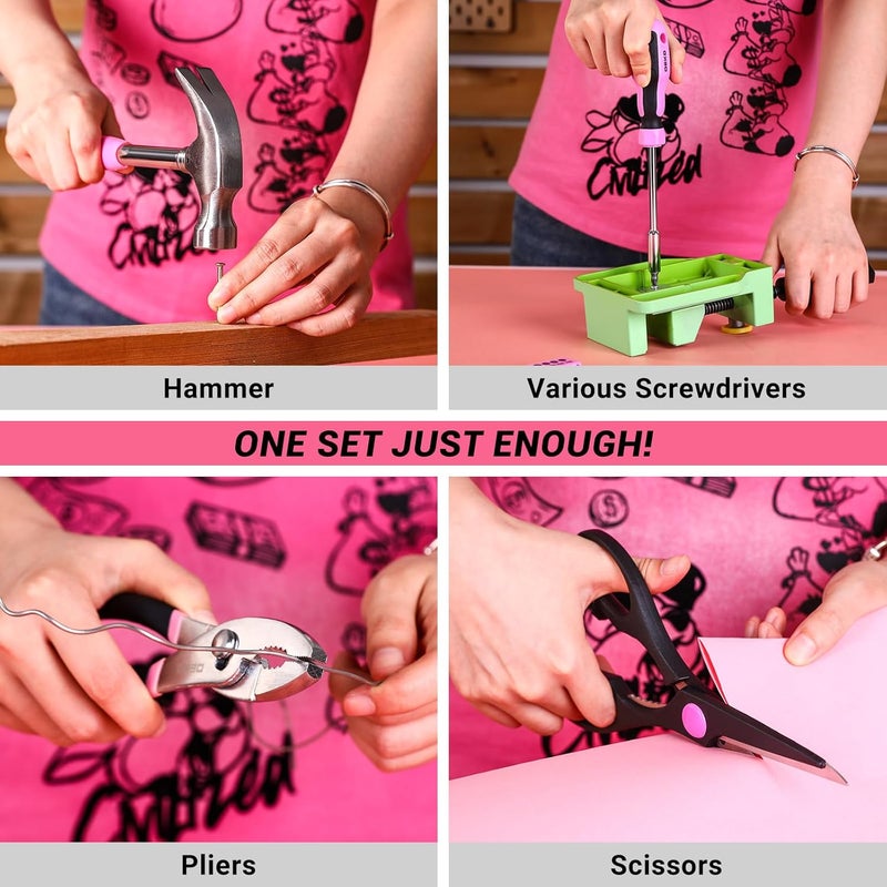 DEKO 62-Piece Pink Tool Kit for Women - Home DIY Hand Tool Set - Image 5