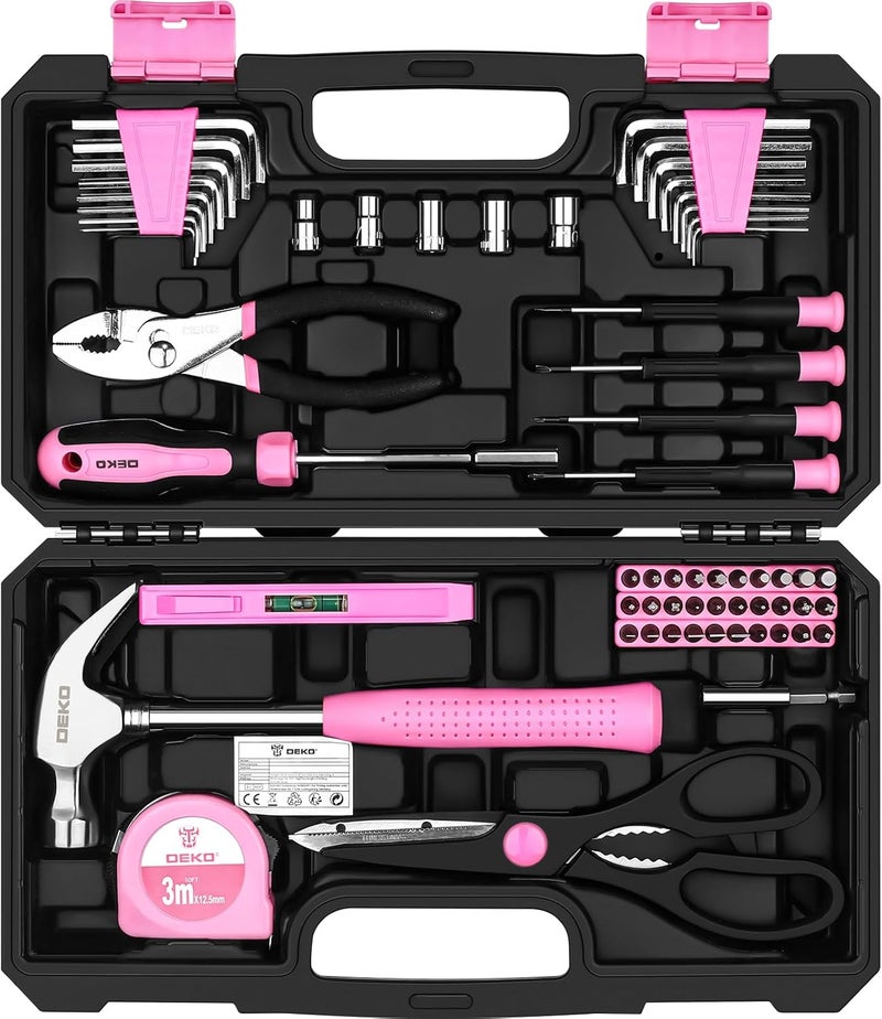 DEKO 62-Piece Pink Tool Kit for Women - Home DIY Hand Tool Set - Image 1