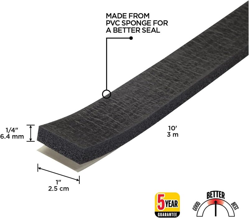 M-D Building Products 43155 Black Sponge Window Seal for Medium Gaps - 1/4 in. x 1 in. x 10 ft. - Image 2