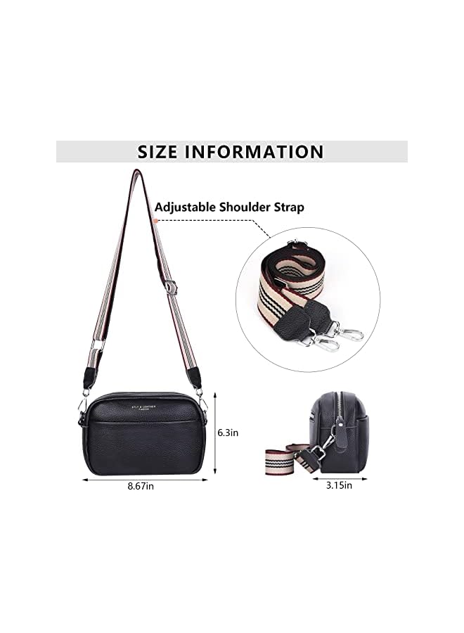 YFGBCX Crossbody Bag for Women Genuine Leather Wide Strap Shoulder Bag Purse Trendy Design Camera Crossbody Purse Top Zip - Image 5