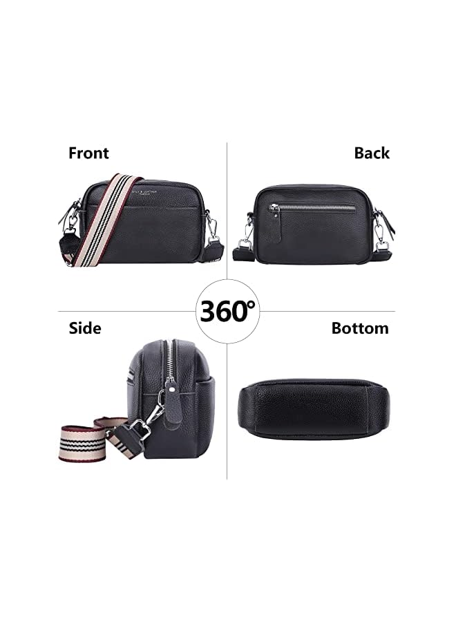 YFGBCX Crossbody Bag for Women Genuine Leather Wide Strap Shoulder Bag Purse Trendy Design Camera Crossbody Purse Top Zip - Image 2