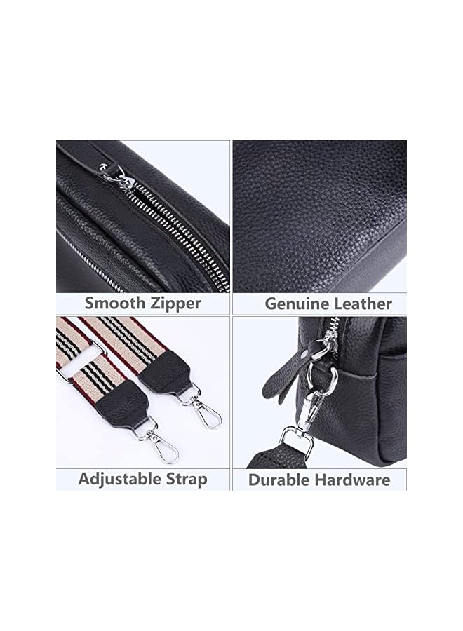 YFGBCX Crossbody Bag for Women Genuine Leather Wide Strap Shoulder Bag Purse Trendy Design Camera Crossbody Purse Top Zip - Image 3