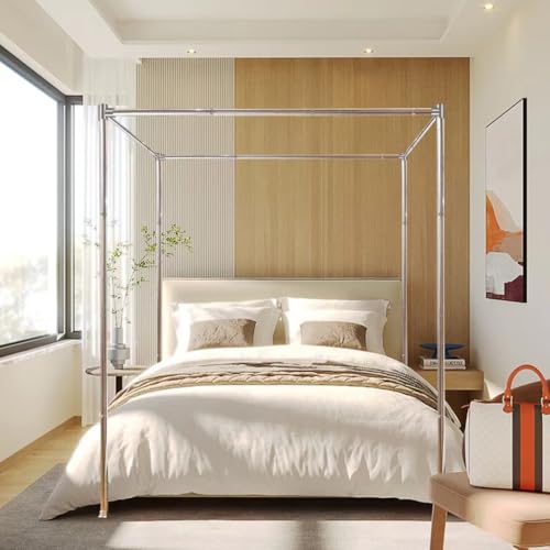 Mosqutent King Size Canopy Bed Frame with Stainless Steel Poles and Bedroom Decor Bracket - Image 1