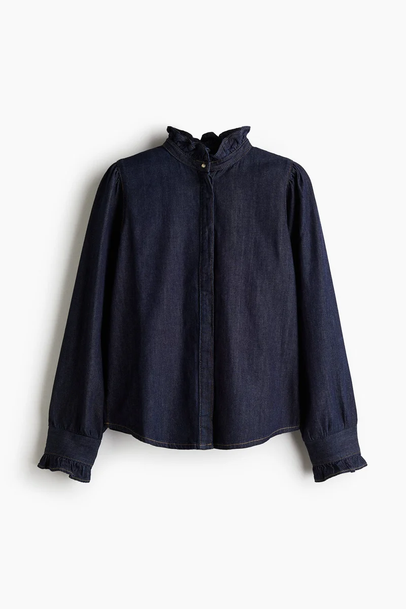 H&M Frill-trimmed denim blouse