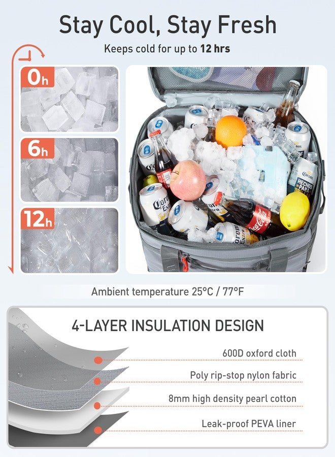 TOURIT Cooler Bag 48-Can Insulated Soft Cooler Large Collapsible Cooler Bag 32L Lunch Coolers for Picnic, Beach, Work, Trip, Grey - Image 2