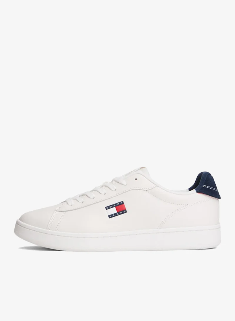 Tommy Jeans White Archive Court Leather Embossed Sneakers for Men | Best Price UAE
