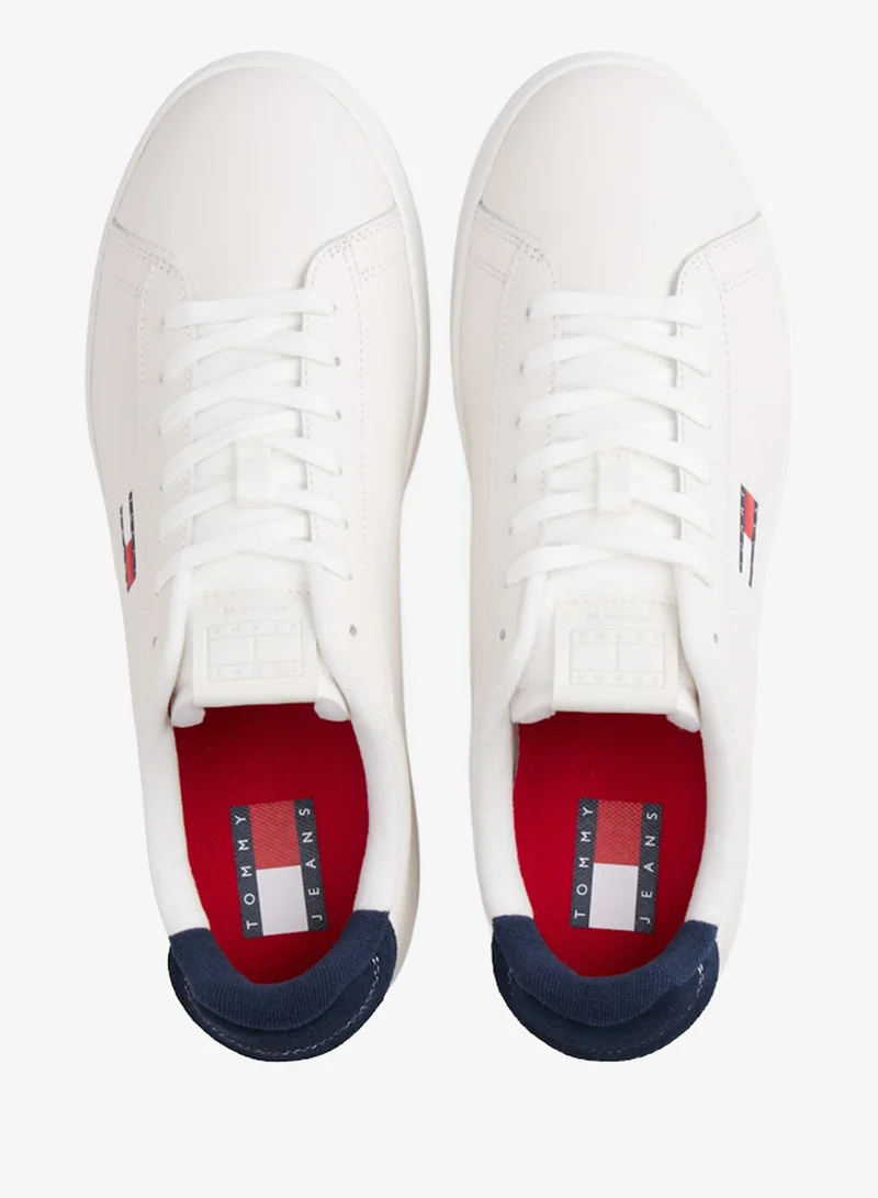 Tommy Jeans White Archive Court Leather Embossed Sneakers for Men | Best Price UAE