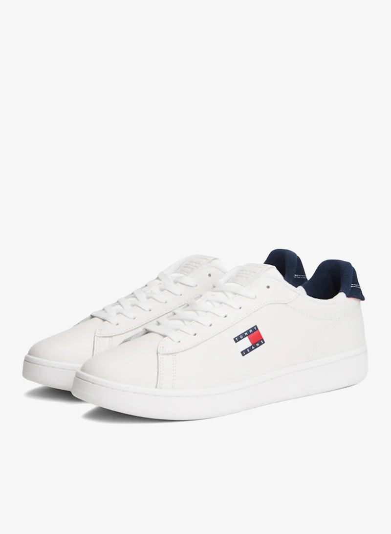 Tommy Jeans White Archive Court Leather Embossed Sneakers for Men | Best Price UAE