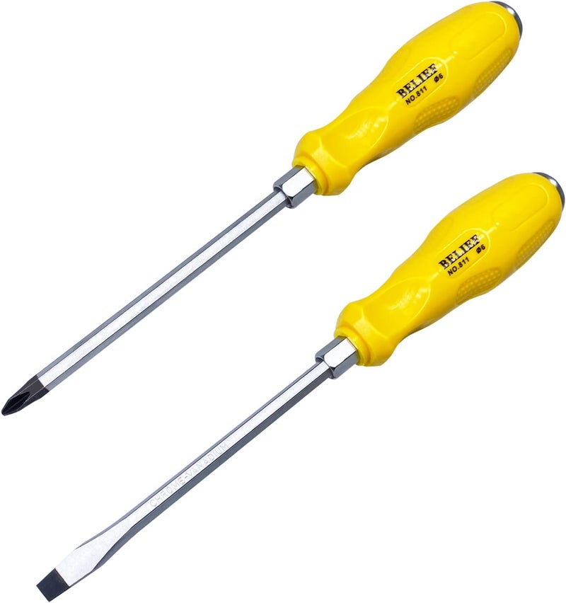 Yalin 2-Piece Professional Screwdriver Set, 1 Phillips and 1 Flat Head, Non-Slip Handles for Home Repair,S2 Steel Screwdriver with Striking Cap - Image 1