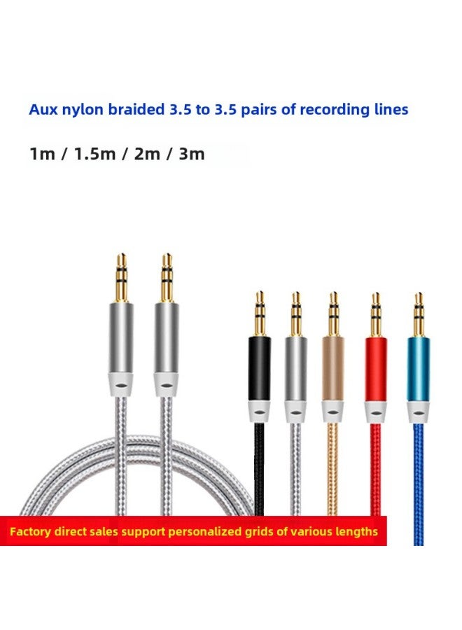 3.5 Audio Mobile Phone Earphone Wire Nylon Braided Wire Metal Head 3.5 Male-to-public Wiring AUX Car-to-car Recording Wire-Color:3.5 Braid (color Mix)-Length:1.5 M - Image 1