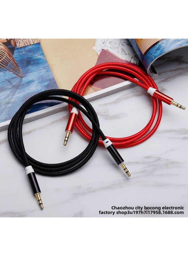 3.5 Audio Mobile Phone Earphone Wire Nylon Braided Wire Metal Head 3.5 Male-to-public Wiring AUX Car-to-car Recording Wire-Color:3.5 Braid (color Mix)-Length:1.5 M - Image 3