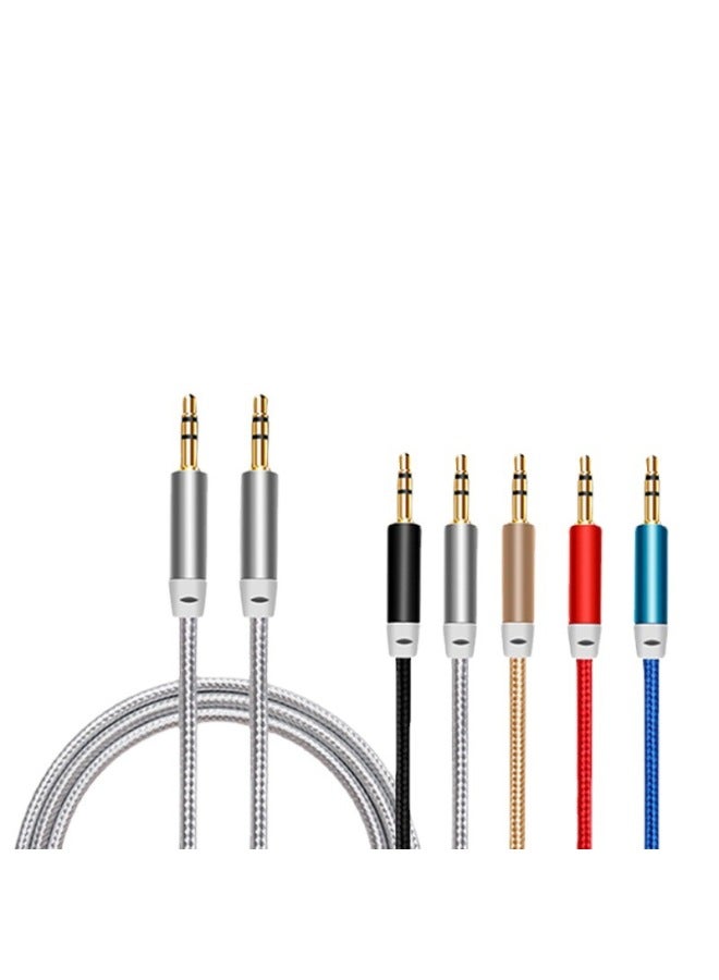 3.5 Audio Mobile Phone Earphone Wire Nylon Braided Wire Metal Head 3.5 Male-to-public Wiring AUX Car-to-car Recording Wire-Color:3.5 Braid (color Mix)-Length:1.5 M - Image 5