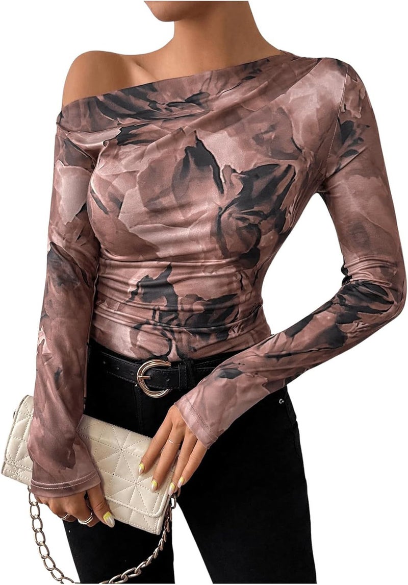 2024 Fashion Tie-Dye Printing Asymmetric Ruffled Long Sleeve T-Shirt - Image 1
