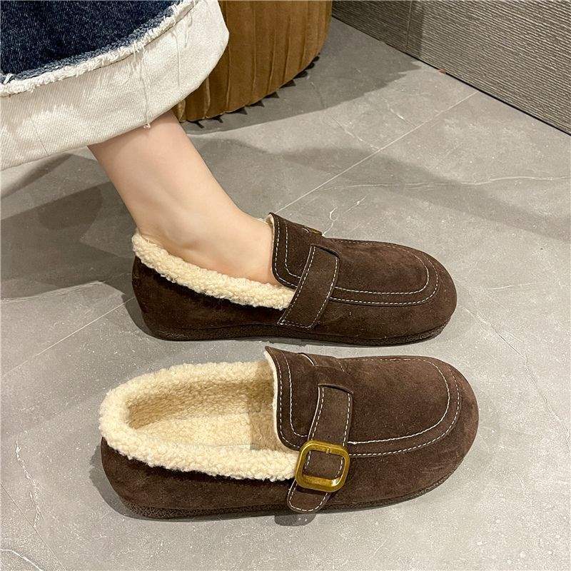Slip-On Fleece-Lined Thickeneded Fur Shoes 2025 Tweed Style Flats-Soled Women'S Birkenstock Mules - Image 3