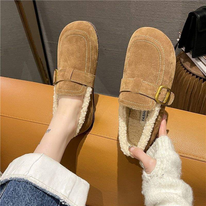 Slip-On Fleece-Lined Thickeneded Fur Shoes 2025 Tweed Style Flats-Soled Women'S Birkenstock Mules - Image 4
