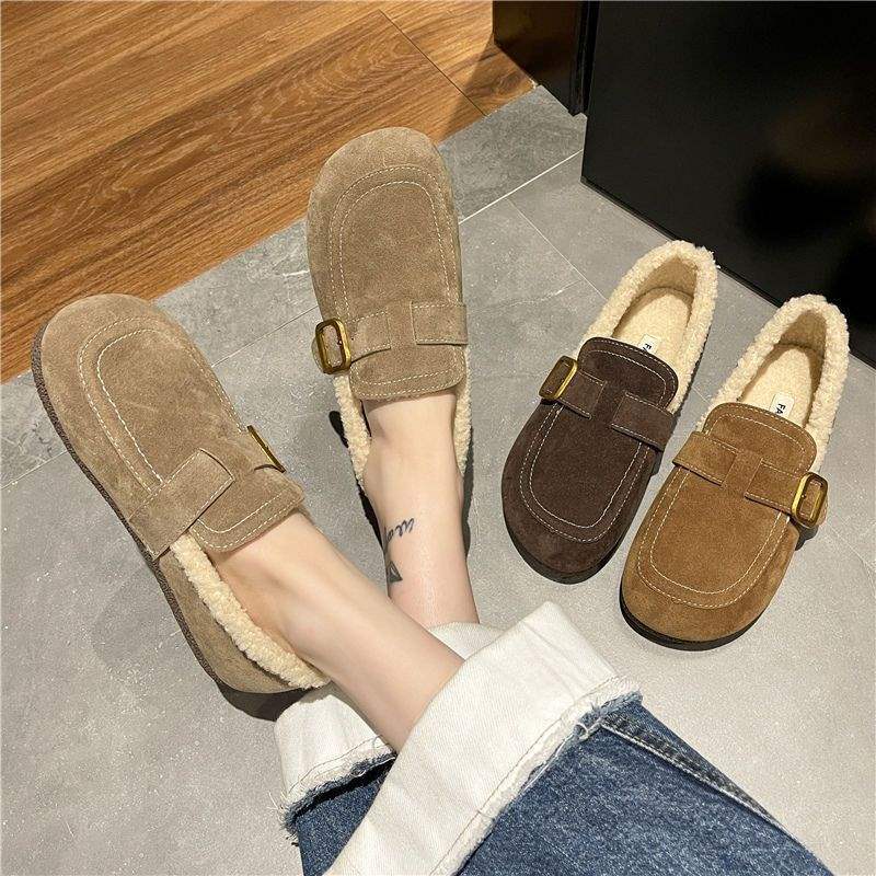 Slip-On Fleece-Lined Thickeneded Fur Shoes 2025 Tweed Style Flats-Soled Women'S Birkenstock Mules - Image 5