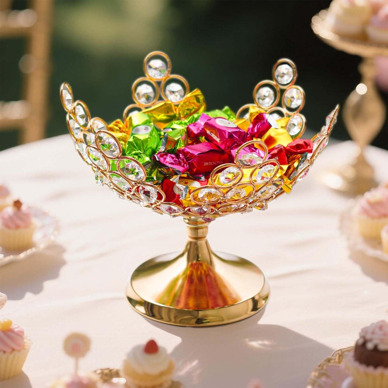 kolnlala 2Pcs Crystal Floral Candy Bowl/Decorative fruit plate - Elegant Metal Frame Centerpiece, Fruit Plate & Nut Tray for Home Decor, Holiday, Wedding, Party Table Decorations (2, Gold) - Image 4