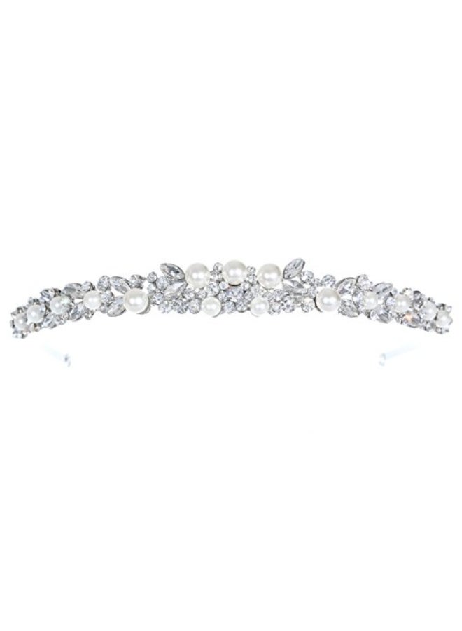 SAMKY Faux Pearl Floral Flower Crystal Headband Bridal Tiara T1040 - Image 3