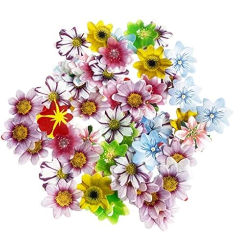 KOOTIPS Set of 48 Edible Mini Flower Cupcake Toppers Wedding Cake Birthday Party Food Decoration Mixed Size & Colour - Image 1