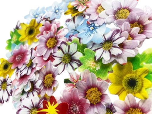 KOOTIPS Set of 48 Edible Mini Flower Cupcake Toppers Wedding Cake Birthday Party Food Decoration Mixed Size & Colour - Image 4