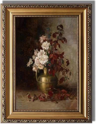 KBKBART Vintage Framed Wall Art for Living Room Moody Flower Canvas Oil Painting Prints for Wall Decor Classical Floral Wall Decor Antique Botanical Art Print for Bedroom Bathroom Wall Pictures Artwork 12x 16 - Image 1