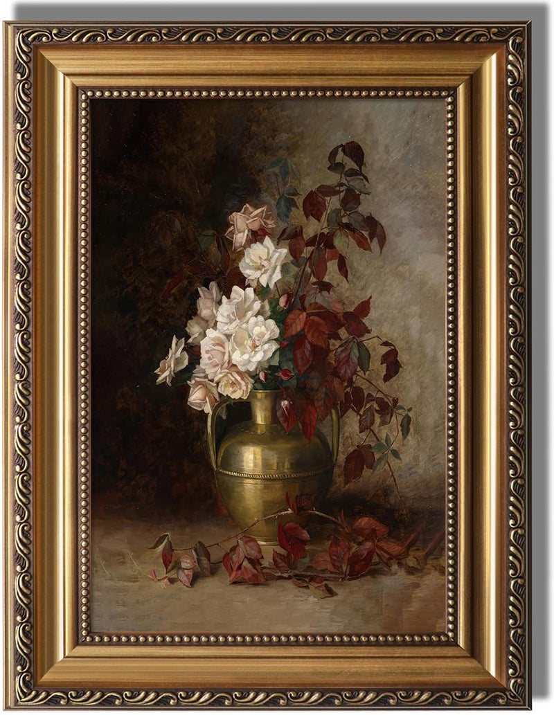 KBKBART Vintage Framed Wall Art for Living Room Moody Flower Canvas Oil Painting Prints for Wall Decor Classical Floral Wall Decor Antique Botanical Art Print for Bedroom Bathroom Wall Pictures Artwork 12x 16 - Image 2