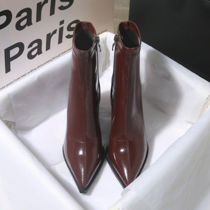 Elegant French Pointed High Heels Women'S Korean Style Small Ankle Boots Style Small Short Boots With Thick Heel - Image 1