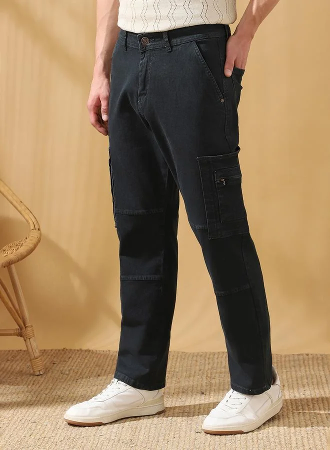 Dennis Lingo Men's Teal 100% Cotton Solid Pattern Full Length Relaxed Jeans