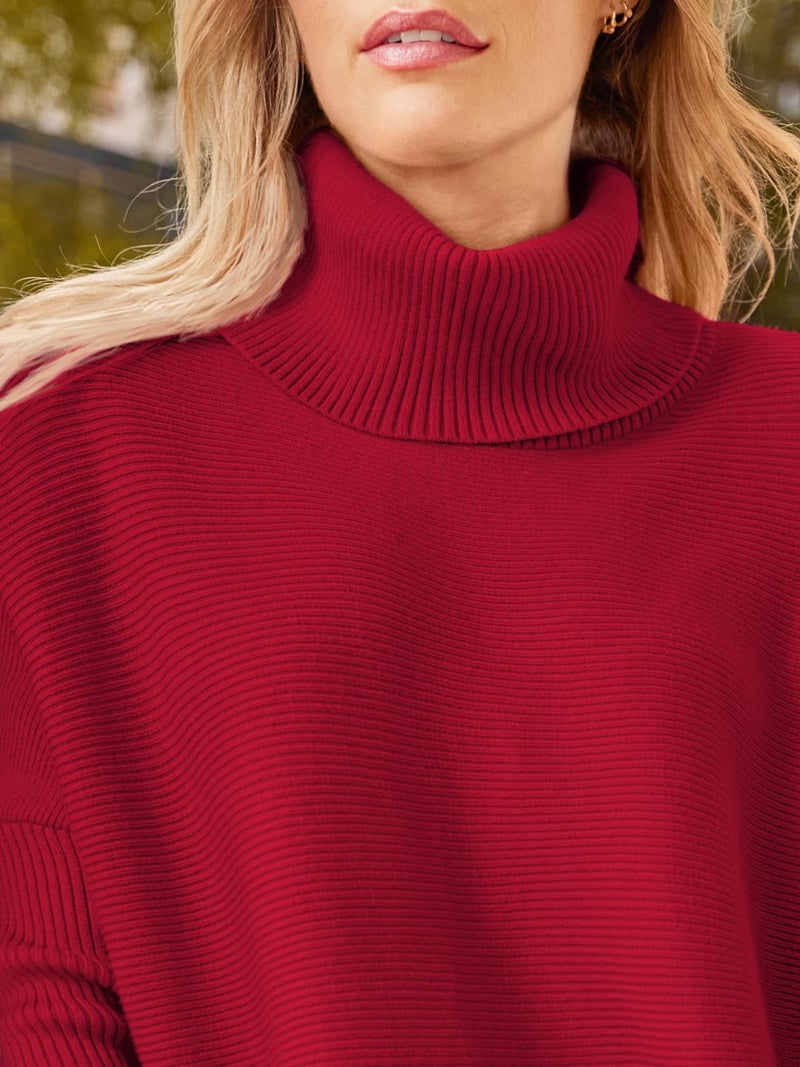 LILLUSORY Oversized Turtleneck Pullover Sweater Women 2025 Long Tunic Cozy Winter Trendy Plus Size Poncho Cowl Neck Cute Casual Early Fall Fashion Must Have Work Old Money Clothes Outfit Clothing Red - Image 4