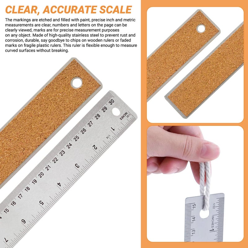 QUASINCH Stainless Steel Metal Ruler with Non-Slip Cork Back for Home Improvement, Planner Accessories, College School Supplies, Drafting Tools, Architecture Supplies, 30.5 Centimeters & 12 inches - Image 3